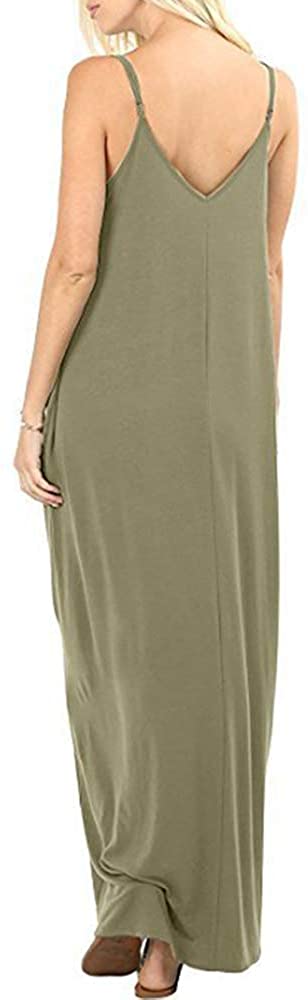 Women's Spaghetti Strap Beach Summer Sleeveless Dress V Neck Casual Maxi Dresses