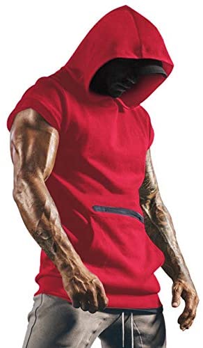 iWoo Mens Fashion Muscle T Shirts Hooded Workout Shirts with Pocket