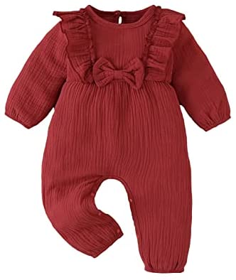 Toddler Baby Girls Casual Button Crotch Rompers Soft Solid Comfortable Bowknot Cute Infant Bodysuits Outfits