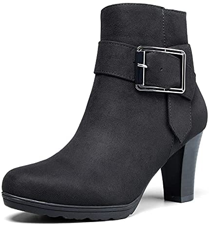 mysoft Women's Booties with Heel, Chunky Stacked Heel Zipper Ankle Boots for Ladies