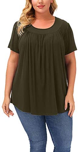 Plus Size Blouse Women Short Sleeve Blouses Summer Casual Pleated Tops