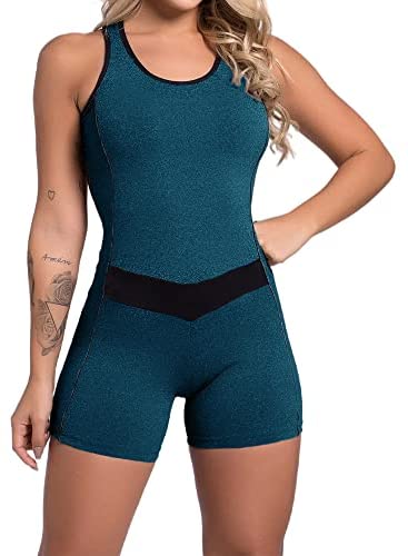 Womens Sleeveless Workout Rompers Active Yoga Running Bodycorn Jumpsuit Activewear