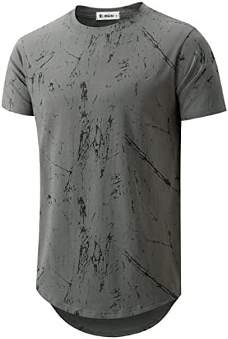 KLIEGOU Mens Hipster Hip Hop Ripped Round Hemline Pattern Print T Shirt