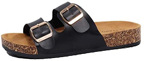 EETTARO Women's Casual Cork Footbed Slide Sandals Ladies 2-Strap Adjustable Buckle Beach Slippers Slip-on Platform Shoes