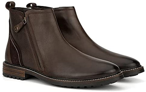 Reserved Footwear New York Men's Sigma Casual Leather Chelsea Boots, Slip-On Zipper, Round Toe, Thermoplastic Rubber Outsole