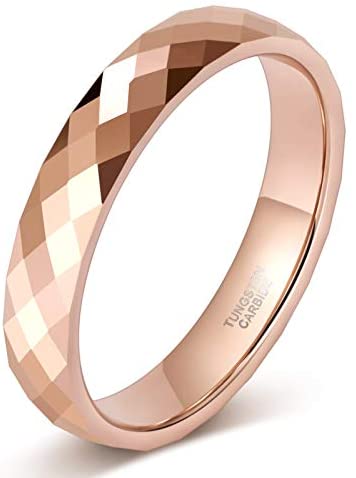 TRUMIUM 4MM Multi-Faceted Tungsten Wedding Rings Rose Gold/Black Engagement Band for Women Men Comfort Fit Size 4.5-12