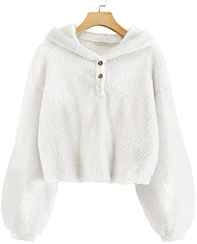 GAMISOTE Kids Girl's Fuzzy Hoodies Warm Loose Button Down Pullover Sherpa Jacket Top