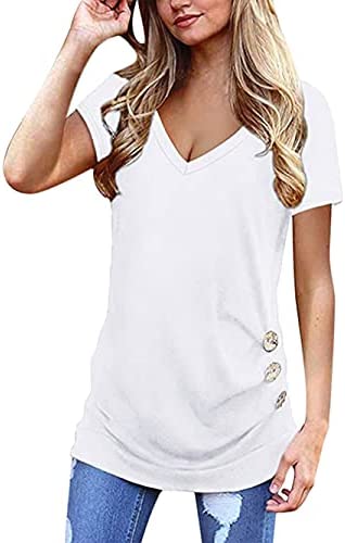 Women's Summer Short Sleeve T Shirts V Neck Casual Tunic Slim Tee Tops