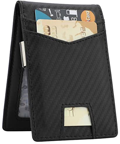 Slim Minimalist Front Pocket Wallet with Money Clip for Men, Genuine Leather RFID Blocking