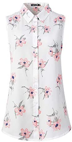 TIMSEM Womens Sleeveless Floral Printed Chiffon Casual Blouse Shirts Tops