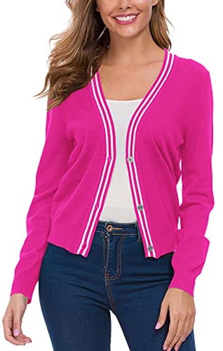 Women's Long Sleeve Button Down Cardigan Sweater Elegant Cropped Sweater