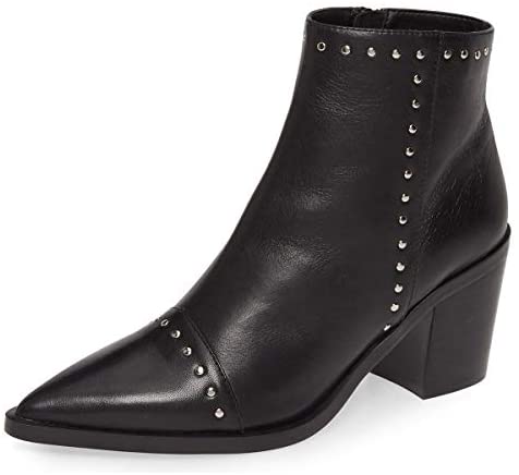 Women Block Low Mid Heels Ankle Boots Pointy Toe Rivets Studs Boots Party Office Shoes with Side Zipper Size 4-15 US