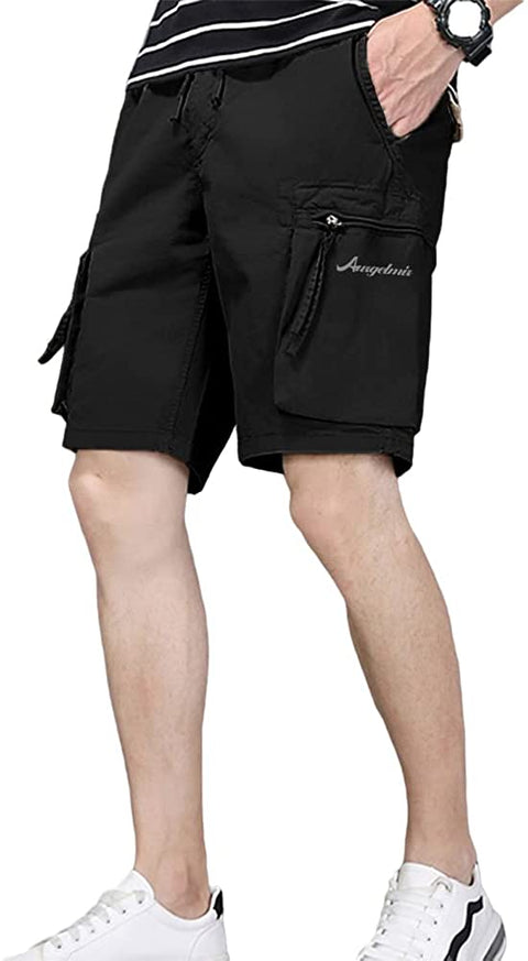 Men's Drawstring Hiking Cargo Shorts Quick Dry Multi Pockets Knee Length Bottoms Hunting Fishing