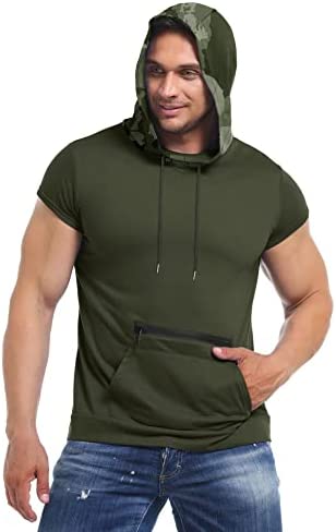 iWoo Mens Fashion Muscle T Shirts Hooded Workout Shirts with Pocket