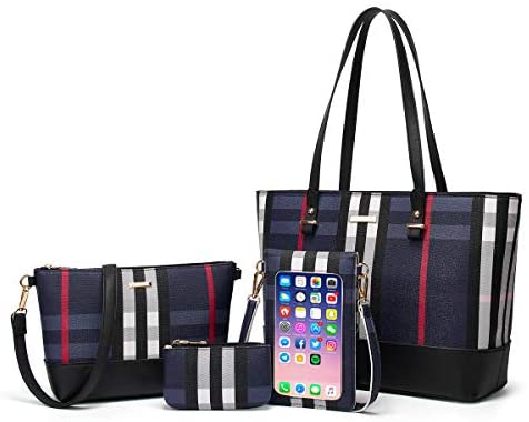 Women Fashion Synthetic Leather Handbags Tote Bag Shoulder Bag Top Handle Satchel Purse Set 4pcs