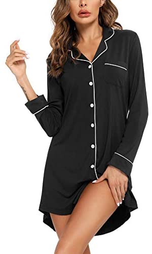 Pajama Nightgown for Women Short/Long Sleeve Button Down Nightwear Top Boyfriend Sleep Shirts Nightdress S-XXL