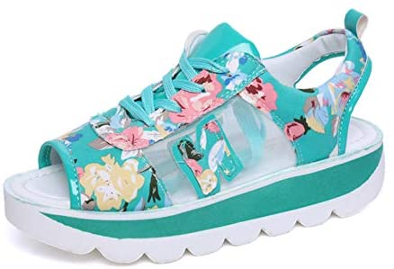 Floral Print Platform Sandals for Women Breathable mesh walking Casual shoes Chunky sports sandals