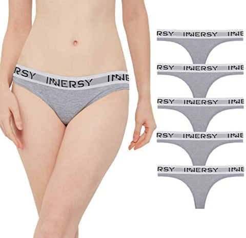 INNERSY Womens Thongs Underwear Cotton Sporty Thong Panties 5-Pack