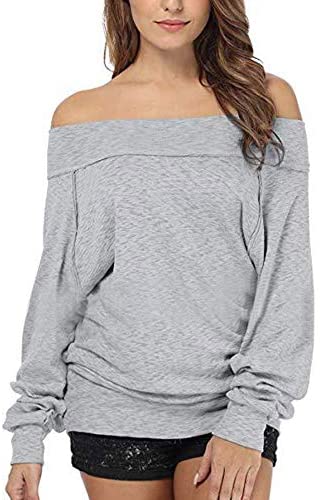 Women's Solid Off Shoulder Bat Sleeve Sweatshirt Plain Fashion Casual Shirt