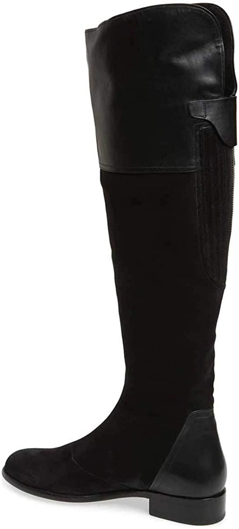 FSJ Women Fashion Riding Knee High Long Boots Round Toe Low Chunky Heels Winter Shoe 15 Black