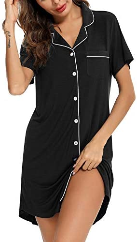 Pajama Nightgown for Women Short/Long Sleeve Button Down Nightwear Top Boyfriend Sleep Shirts Nightdress S-XXL