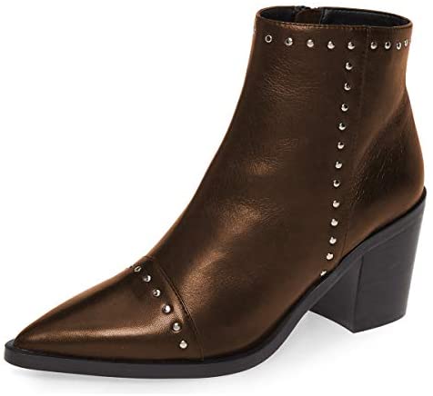 Women Block Low Mid Heels Ankle Boots Pointy Toe Rivets Studs Boots Party Office Shoes with Side Zipper Size 4-15 US