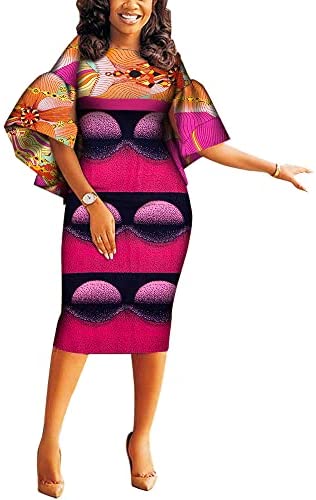 Women African Dashiki Dresses Traditional Print Patchwork Knee Length Dress for Lady