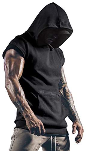 iWoo Mens Fashion Muscle T Shirts Hooded Workout Shirts with Pocket