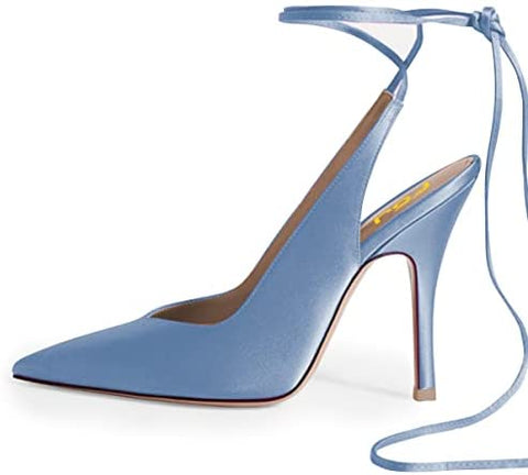Women Classic Strappy Ankle Strap Lace up Mid Heels Pointed Toe Stylish Stiletto Sandals Slingback Pump Dress Wedding Prom Shoes Size 4-15 US