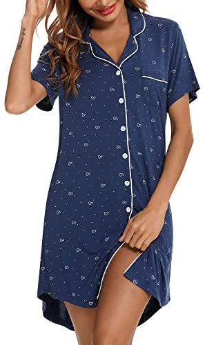 Pajama Nightgown for Women Short/Long Sleeve Button Down Nightwear Top Boyfriend Sleep Shirts Nightdress S-XXL
