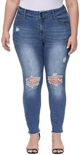Womens Plus Size Jeans Stretch High Waisted Ripped Skinny Jeans Casual Distressed Jeggings with Pockets