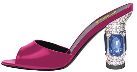 FSJ Women Crystal Mid Heels Clogs Mules Slip On Peep Toe Sandals Casual Slide Summer Slipper Shoes Size 4-15 US