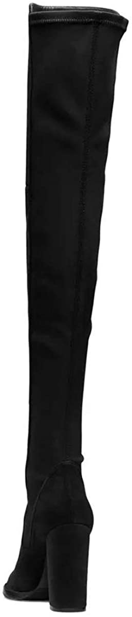 FSJ Women Fashion Closed Almond Toe Over Knee High Boots Chunky High Heel Pumps Winter Office Shoes