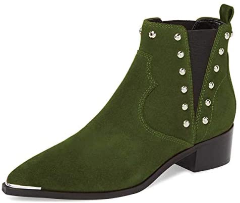 FSJ Women Dressy Chelsea Ankle Boots Pointed Toe Chunky Low Heels Side Panel Faux Suede Shoes Size 4-15 US