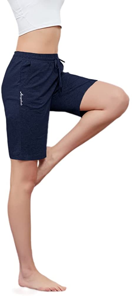 Women's Bermuda Shorts Workout Cotton Jersey Yoga Lounge Pajama Shorts with Pockets