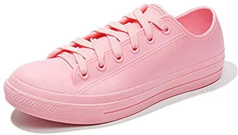 QZHIHE Women Rain Shoes Waterproof PU Sneaker Lace Up Rain Boots Canvas Shoes Csual