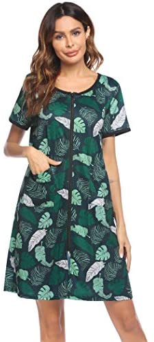 Women Zip-up Bathrobes Short Nightgown