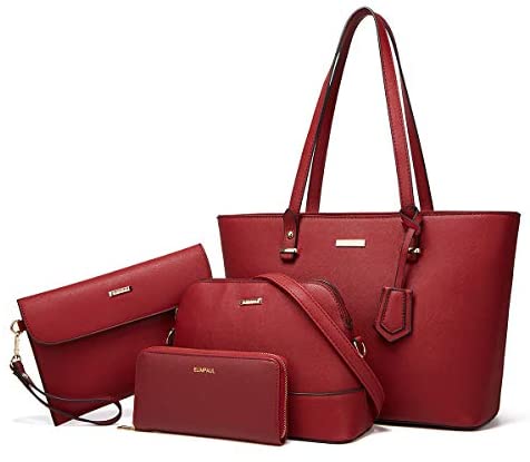 Women Fashion Synthetic Leather Handbags Tote Bag Shoulder Bag Top Handle Satchel Purse Set 4pcs