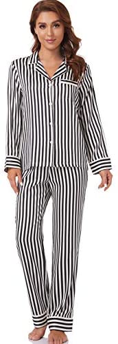 Women's Satin Pajama Set Long Sleeve Button Sleepwear 2-Piece Pj Lounge Set