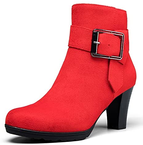 mysoft Women's Booties with Heel, Chunky Stacked Heel Zipper Ankle Boots for Ladies