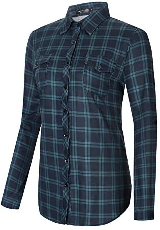 Women's Classic Plaid Shirt Button Down Long Sleeve Blouse