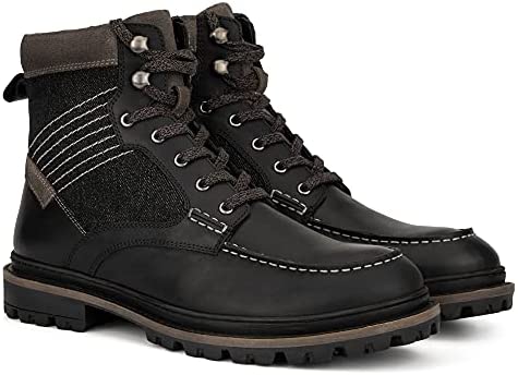 Reserved Footwear New York Vector Men’s Fashion Classic Combat Leather Ankle Mid-Top Motorcycle Boots, Round Toe, Rubber Outsole