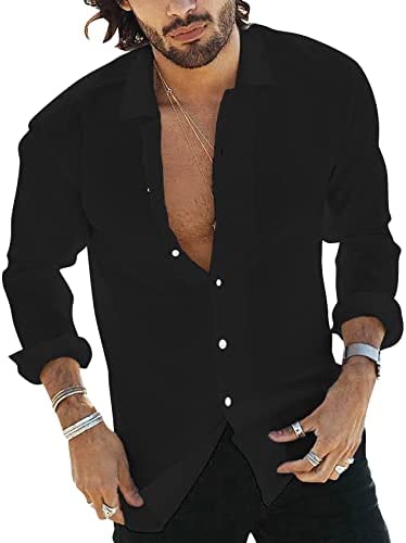 Men's Long Sleeve Button Down Shirts Regular Fit Lightweight Sweat Absorbing Breathable Solid Casual Tops