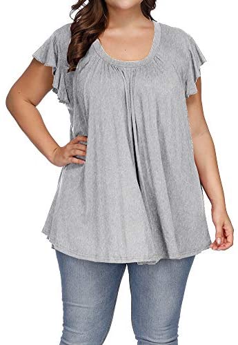 Women's Plus Size Top Short Sleeve Casual Ruffle Loose Pleated Flowy Summer T Shirts