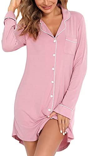 Pajama Nightgown for Women Short/Long Sleeve Button Down Nightwear Top Boyfriend Sleep Shirts Nightdress S-XXL