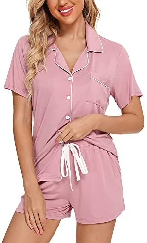 Womens Pajamas Set Short Sleeve Sleepwear Button Down Nightwear Shorts Soft Pj Sets S-XXL