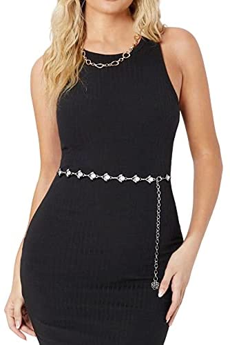 XZQTIVE Waist Chain Belts for Women Rhinestone Crystal Waist Belts Chain for Dresses Adjustable Ladies Metal Body Link Belt