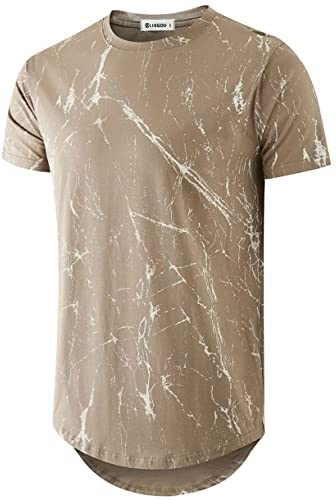 KLIEGOU Mens Hipster Hip Hop Ripped Round Hemline Pattern Print T Shirt