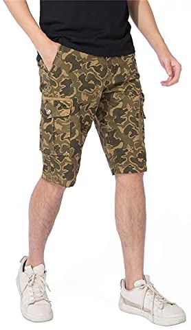 DGWZ Mens Camo Cargo Shorts Outdoor Casual Slim Fit Hiking Multi Pocket Shorts