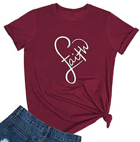 HAPPYBERRY Women Cute Graphic Printed Short Sleeve Round Tee Shirts